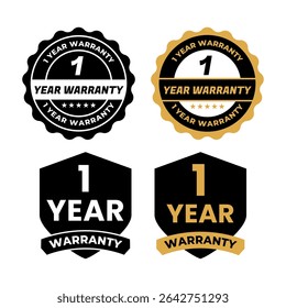 Set of 1 Year Warranty Badge Icons in Black and Gold Style