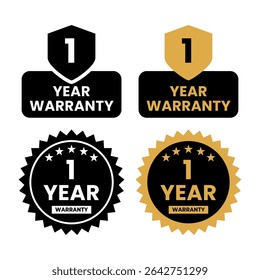 Set of 1 Year Warranty Badge Icons in Black and Gold Style