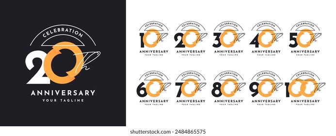 Set of 10 to 100 anniversary logo design