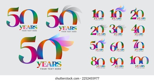 Set of 10 to 100th Anniversary logotype design, colorful anniversary number