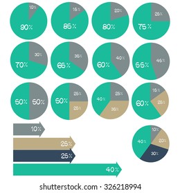 set of 10, 15, 20, 25, 30, 35, 40, 45, 50 percent diagrams