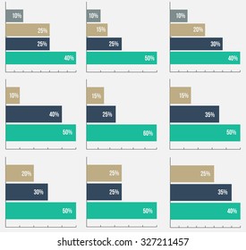 set of 10, 15, 20, 25, 30, 35, 40, 45, 50 percent graph vector diagrams