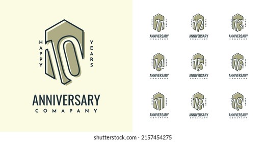 Set 10 20 30 to 100 years anniversay template design. Vector Eps 10