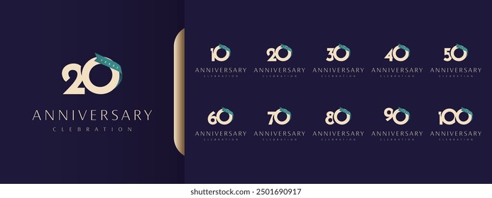 Set 10 20 30 a 100 años de diseño de concepto de logotipo de aniversario