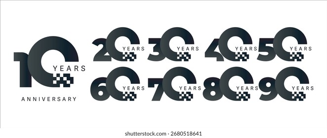 Set 10 20 30 bis 100 Jahre Jubiläum Vektorgrafik Template Design	