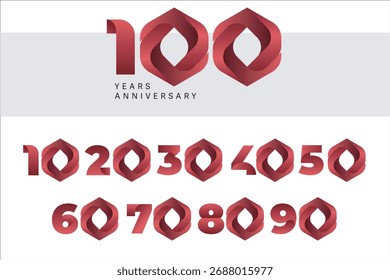 Set 10 20 30 bis 100 Jahre Jubiläum Vektorgrafik Template Design	