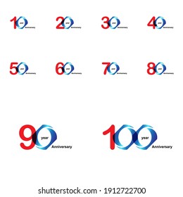 conjunto 10, 20, 30, 40, 50, 60, 70, 80, 90, 100 años de ilusión de diseño de plantillas vectoriales