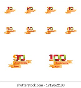 SET 10, 20, 30, 40, 50, 60, 70, 80, 90, 100 anniversary logotype template design for banner, poster, card vector illustrator