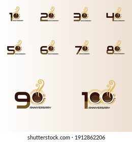 SET 10, 20, 30, 40, 50, 60, 70, 80, 90, 100 anniversary logotype template design for banner, poster, card vector illustrator