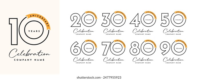 set 10 20 30 to 90 years anniversary illustrationtemplate design