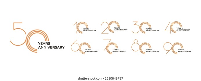 Set 10 20 Diseño de Plantilla de 30 a 90 años de aniversario