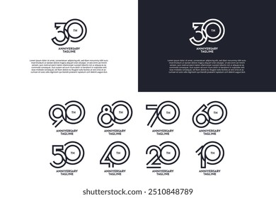 Set 10 20 30 to 90 years anniversary template design