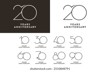 Set 10 20 30 to 90 years anniversary template design