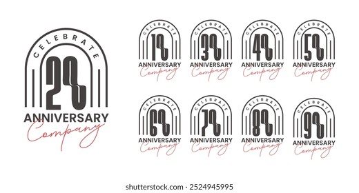 Set 10 20 30 to 90 years anniversary vector template design