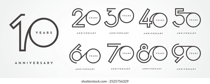 Set 10 20 Diseño de Plantilla de Vector de 30 a 90 años de aniversario