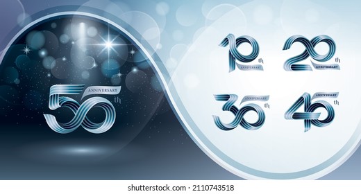 Set of 10 to 50 years Anniversary logo design, Celebrating Anniversary Logo. Twist Infinity Three line ribbon for celebration event, invitation, greeting, 10, 20, 30 ,40, 50 year Infinity loop logo