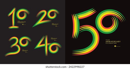 Set of 10 to 50 years Anniversary logotype design, 10, 20, 30, 40, 50 number design, anniversary template, anniversary vector design elements for invitation card, poster, flyer, colorful line vector
