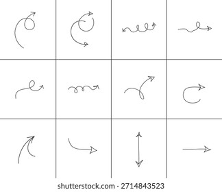 Un conjunto de 10 dibujos abstractos de líneas negras sobre un fondo blanco, divididos en tres columnas