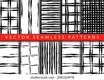 Ajuste 10 Patrones de pincel abstracto sin soldadura Stripe and Stroke Background en color negro. Elementos de diseño de formas geométricas para textiles y papel tapiz