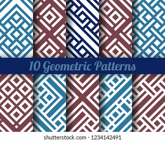 Set of 10 Abstract patterns. Color seamless vector backgrounds.