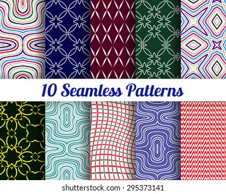 Set of 10 Abstract patterns. Color seamless vector backgrounds.