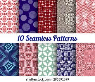 Set of 10 Abstract patterns. Color seamless vector backgrounds.
