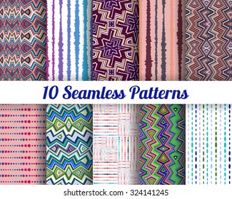 Set of 10 Abstract patterns. Color seamless vector backgrounds.