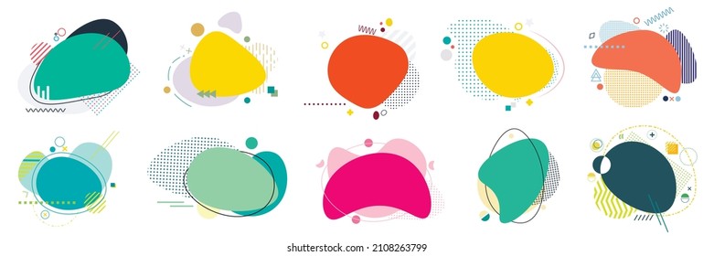Set von 10 abstrakten farbigen Splash-Muster-Hintergründen für Popkunst. Memphis-Geometrie-Hintergrund