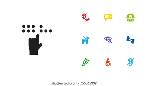 Set Of 10 Accessibility Icons Set.Collection Of Tty, Gesture, Mute And Other Elements.