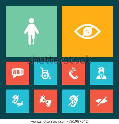 Set Of 10 Accessibility Icons Set.Collection Of Mute, Ad, Artificial Limb And Other Elements.