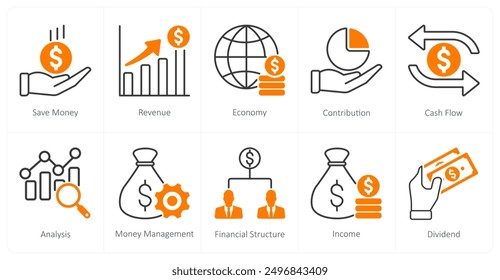 Un conjunto de 10 íconos de contabilidad como Ahorra dinero, ingresos, economía