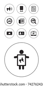 Set Of 10 Advertising Icons Set. Collection Of Bullhorn, Journal, Id And Other Elements.
