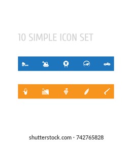 Set Of 10 Agricultural Icons Set. Collection Of Hacksaw, Zucchini, Pickup And Other Elements.