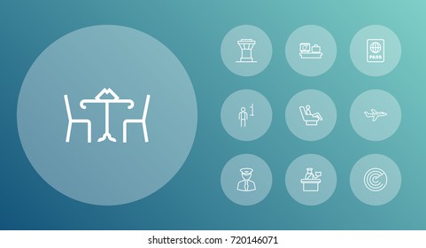 Set Of 10 Airplane Outline Icons Set.Collection Of Data, Luggage Check, Detection And Other Elements.