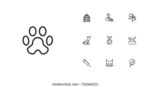 Set Of 10 Animals Outline Icons Set.Collection Of Vet, Caw, Grooming And Other Elements.