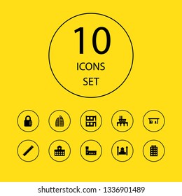 Set of 10 architecture icons set. Collection of metropolis, structure, apartment and other elements.