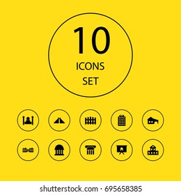 Set Of 10 Architecture Icons Set.Collection Of Ministers, Board Stand, Garage Elements.