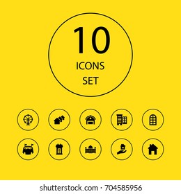 Set Of 10 Architecture Icons Set.Collection Of Ferris Wheel, Kingdom, Balcony And Other Elements.