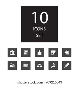 Set Of 10 Architecture Icons Set.Collection Of Farm, Brickwork, Urban Estate And Other Elements.