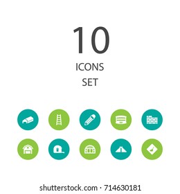 Set Of 10 Architecture Icons Set.Collection Of Aviation, Botanical Garden, Measuring Tape And Other Elements.
