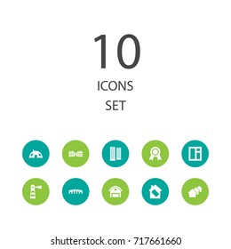 Set Of 10 Architecture Icons Set.Collection Of Tent, Domicile, Technology And Other Elements.
