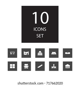 Set Of 10 Architecture Icons Set.Collection Of Office, Church, Storehouse And Other Elements.
