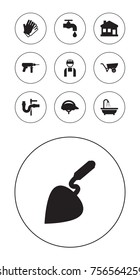 Set Of 10 Architecture Icons Set.Collection Of Faucet, Pushcart, Electric Screwdriver And Other Elements.