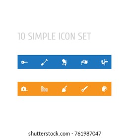 Set Of 10 Architecture Icons Set.Collection Of Hacksaw, Spade, Pipeline And Other Elements.