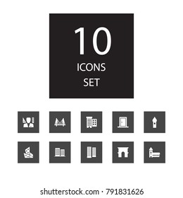 Set Of 10 Architecture Icons Set.Collection Of Business Center, Designer, Belfry And Other Elements.