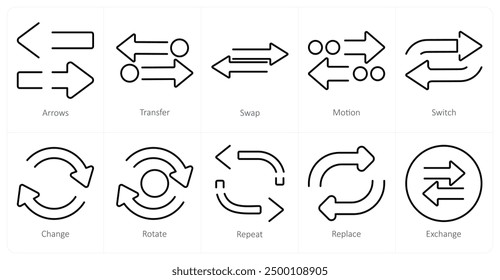 A set of 10 arrows icons as arrows, transfer, swap