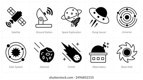 A set of 10 Astronomy icons as satellite, ground station, space exploration