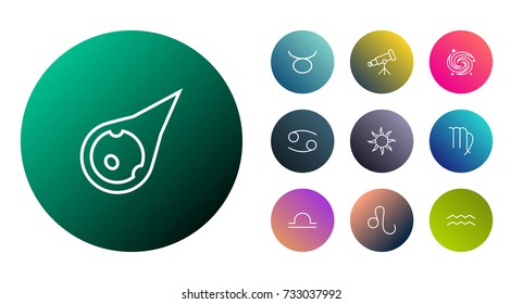Set Of 10 Astronomy Outline Icons Set.Collection Of Leo, Asteroid, Virgo And Other Elements.