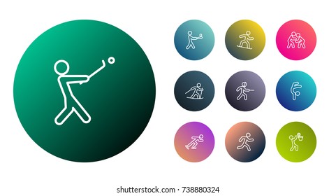 Set Of 10 Athletic Outline Icons Set.Collection Of Batting, Ice Skating, Run And Other Elements.