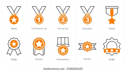 A set of 10 award icons as medal, first runner up, runner up